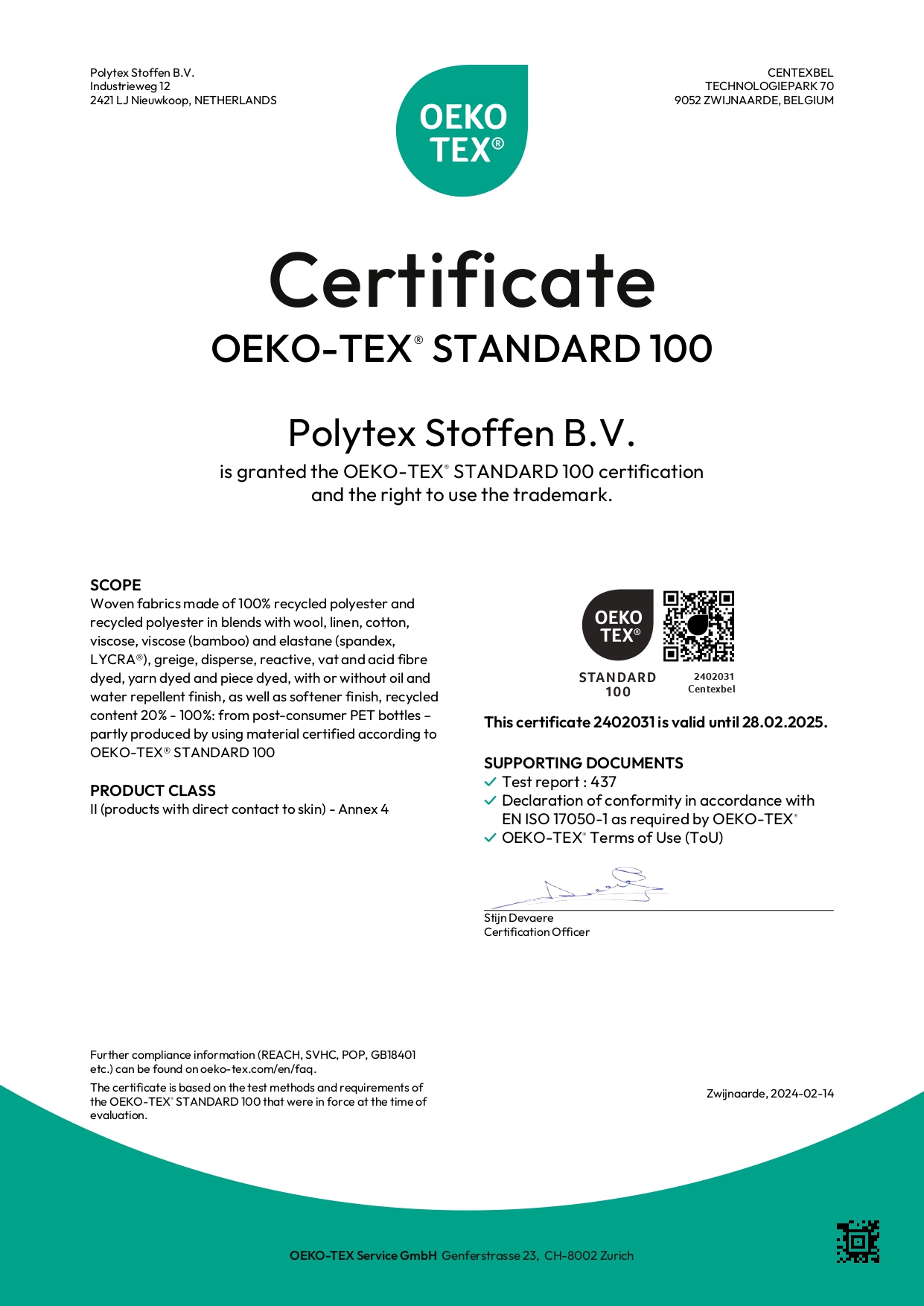 Certificate OEKO tex standaard 100 Polytex Stoffen.jpg